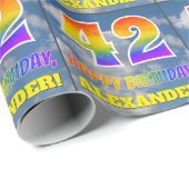 Regenbogen-Look "42" & "HAPPY BIRTHDAY", Wolken, H Geschenkpapier (Rolleneckpunkt)