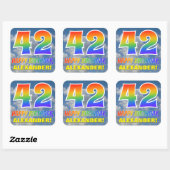 Regenbogen-Look "42" & "HAPPY BIRTHDAY", Wolken, H Quadratischer Aufkleber (Blatt)