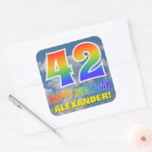 Regenbogen-Look "42" & "HAPPY BIRTHDAY", Wolken, H Quadratischer Aufkleber (Umschlag)
