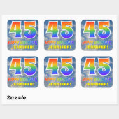Regenbogen-Look "45" & "HAPPY BIRTHDAY", Wolken, H Quadratischer Aufkleber (Blatt)