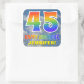 Regenbogen-Look "45" & "HAPPY BIRTHDAY", Wolken, H Quadratischer Aufkleber (Tasche)
