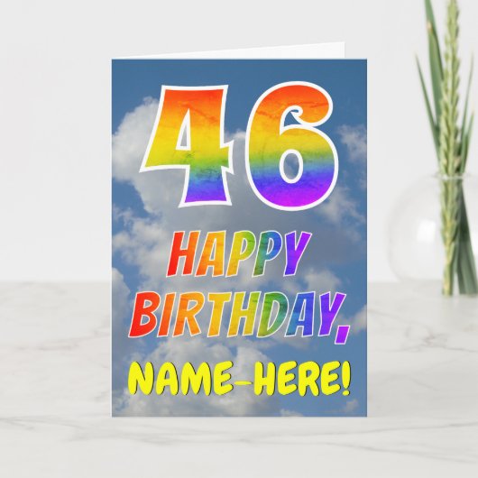 Regenbogen-Look "46" & "HAPPY BIRTHDAY", Wolken, H Karte (Vorderseite)