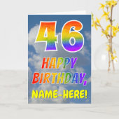 Regenbogen-Look "46" & "HAPPY BIRTHDAY", Wolken, H Karte (Gelbe Blume)
