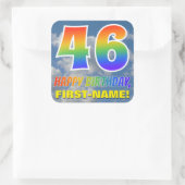 Regenbogen-Look "46" & "HAPPY BIRTHDAY", Wolken, H Quadratischer Aufkleber (Tasche)
