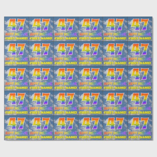 Regenbogen-Look "47" & "HAPPY BIRTHDAY", Wolken, H Geschenkpapier (Flach)