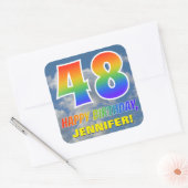 Regenbogen-Look "48" & "HAPPY BIRTHDAY", Wolken, H Quadratischer Aufkleber (Umschlag)
