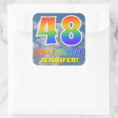 Regenbogen-Look "48" & "HAPPY BIRTHDAY", Wolken, H Quadratischer Aufkleber (Tasche)