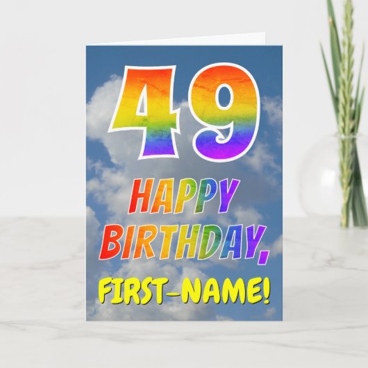 Regenbogen-Look "49" & "HAPPY BIRTHDAY", Wolken, H Karte (Vorderseite)