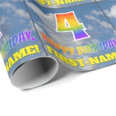 Regenbogen-Look "4" & "HAPPY BIRTHDAY", Wolken, Hi Geschenkpapier (Rolleneckpunkt)