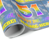 Regenbogen-Look "51" & "HAPPY BIRTHDAY", Wolken, H Geschenkpapier (Rolleneckpunkt)