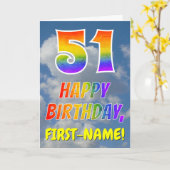 Regenbogen-Look "51" & "HAPPY BIRTHDAY", Wolken, H Karte (Gelbe Blume)