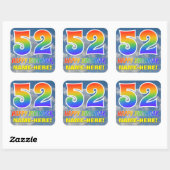 Regenbogen-Look "52" & "HAPPY BIRTHDAY", Wolken, H Quadratischer Aufkleber (Blatt)
