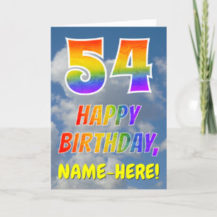 Regenbogen-Look "54" & "HAPPY BIRTHDAY", Wolken, H Karte