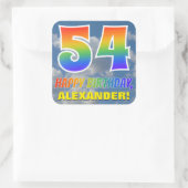 Regenbogen-Look "54" & "HAPPY BIRTHDAY", Wolken, H Quadratischer Aufkleber (Tasche)