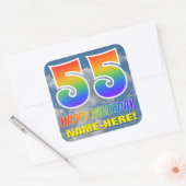 Regenbogen-Look "55" & "HAPPY BIRTHDAY", Wolken, H Quadratischer Aufkleber (Umschlag)