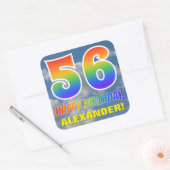 Regenbogen-Look "56" & "HAPPY BIRTHDAY", Wolken, H Quadratischer Aufkleber (Umschlag)