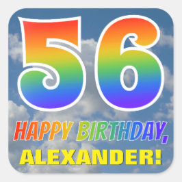 Regenbogen-Look "56" & "HAPPY BIRTHDAY", Wolken, H Quadratischer Aufkleber