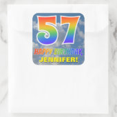 Regenbogen-Look "57" & "HAPPY BIRTHDAY", Wolken, H Quadratischer Aufkleber (Tasche)