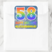 Regenbogen-Look "58" & "HAPPY BIRTHDAY", Wolken, H Quadratischer Aufkleber (Tasche)