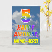 Regenbogen-Look "5" & "HAPPY BIRTHDAY", Wolken, Hi Karte (Gelbe Blume)