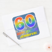 Regenbogen-Look "60" & "GLÜCKLICHER GEBURTSTAG", W Quadratischer Aufkleber (Umschlag)