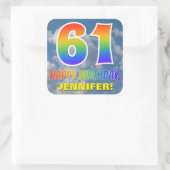 Regenbogen-Look "61" & "HAPPY BIRTHDAY", Wolken, H Quadratischer Aufkleber (Tasche)