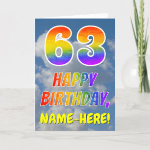 Regenbogen-Look "63" & "HAPPY BIRTHDAY", Wolken, H Karte