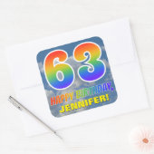 Regenbogen-Look "63" & "HAPPY BIRTHDAY", Wolken, H Quadratischer Aufkleber (Umschlag)
