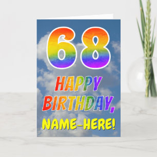 Regenbogen-Look "68" & "HAPPY BIRTHDAY", Wolken, H Karte
