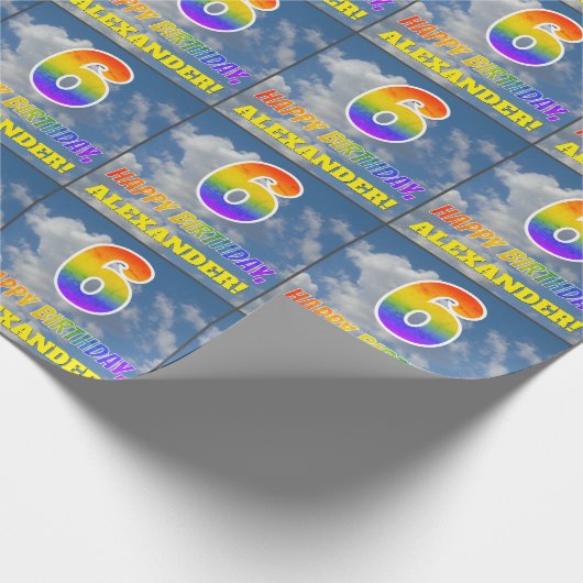 Regenbogen-Look "6" & "HAPPY BIRTHDAY", Wolken, Hi Geschenkpapier (Ecke)