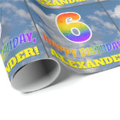 Regenbogen-Look "6" & "HAPPY BIRTHDAY", Wolken, Hi Geschenkpapier (Rolleneckpunkt)