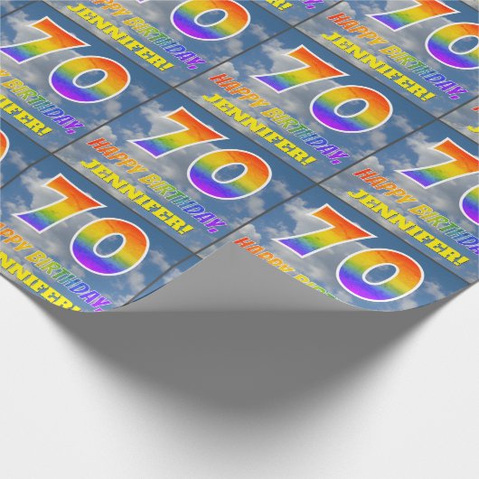 Regenbogen-Look "70" & "HAPPY BIRTHDAY", Wolken, H Geschenkpapier (Ecke)