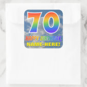 Regenbogen-Look "70" & "HAPPY BIRTHDAY", Wolken, H Quadratischer Aufkleber (Tasche)