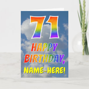 Regenbogen-Look "71" & "HAPPY BIRTHDAY", Wolken, H Karte