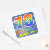 Regenbogen-Look "73" & "HAPPY BIRTHDAY", Wolken, H Quadratischer Aufkleber (Umschlag)