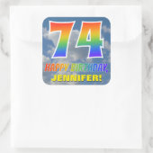 Regenbogen-Look "74" & "HAPPY BIRTHDAY", Wolken, H Quadratischer Aufkleber (Tasche)