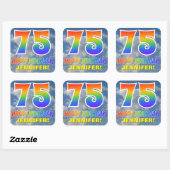 Regenbogen-Look "75" & "HAPPY BIRTHDAY", Wolken, H Quadratischer Aufkleber (Blatt)