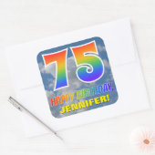 Regenbogen-Look "75" & "HAPPY BIRTHDAY", Wolken, H Quadratischer Aufkleber (Umschlag)