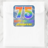 Regenbogen-Look "75" & "HAPPY BIRTHDAY", Wolken, H Quadratischer Aufkleber (Tasche)
