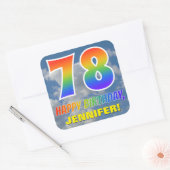 Regenbogen-Look "78" & "HAPPY BIRTHDAY", Wolken, H Quadratischer Aufkleber (Umschlag)