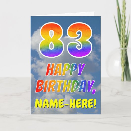 Regenbogen-Look "83" & "HAPPY BIRTHDAY", Wolken, H Karte (Vorderseite)