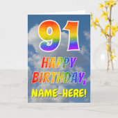 Regenbogen-Look "91" & "HAPPY BIRTHDAY", Wolken, H Karte (Gelbe Blume)