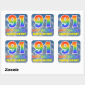 Regenbogen-Look "91" & "HAPPY BIRTHDAY", Wolken, H Quadratischer Aufkleber (Blatt)