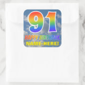 Regenbogen-Look "91" & "HAPPY BIRTHDAY", Wolken, H Quadratischer Aufkleber (Tasche)