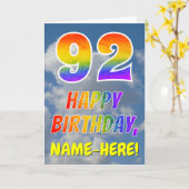 Regenbogen-Look "92" & "HAPPY BIRTHDAY", Wolken, H Karte (Gelbe Blume)