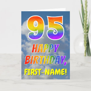 Regenbogen-Look "95" & "HAPPY BIRTHDAY", Wolken, H Karte