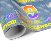 Regenbogen-Look "9" & "HAPPY BIRTHDAY", Wolken, Hi Geschenkpapier (Rolleneckpunkt)