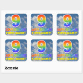 Regenbogen-Look "9" & "HAPPY BIRTHDAY", Wolken, Hi Quadratischer Aufkleber (Blatt)