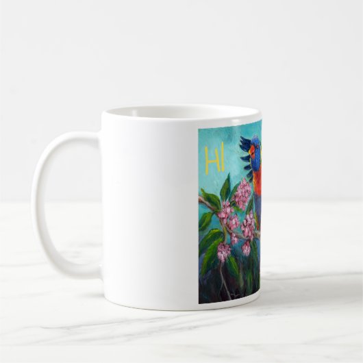 Regenbogen Lori auf Tasse (Links)