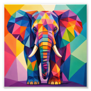 REGENBOGEN-LOW-POLY-ELEFANT-MOSAIK-KUNST FOTODRUCK